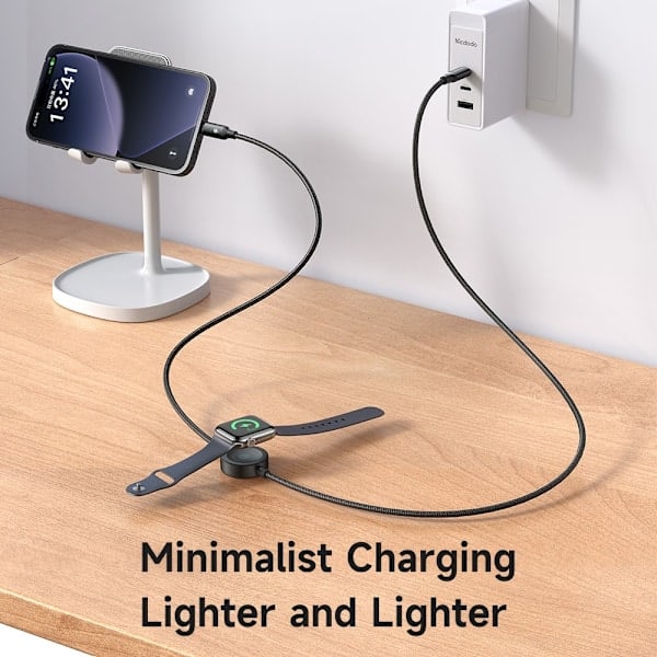 MCDODO 1,5 m 36W 2-i-1-kabel med Apple Watch-oplader, sort