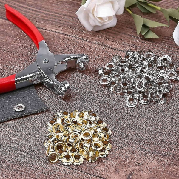 401 kpl 1/4 tuuman 6 mm:n läpimittaisia niitti- ja reikäpihtisarja, niittityökalusarja, jossa on 400 metallista niittiä kultaisena ja S TA
