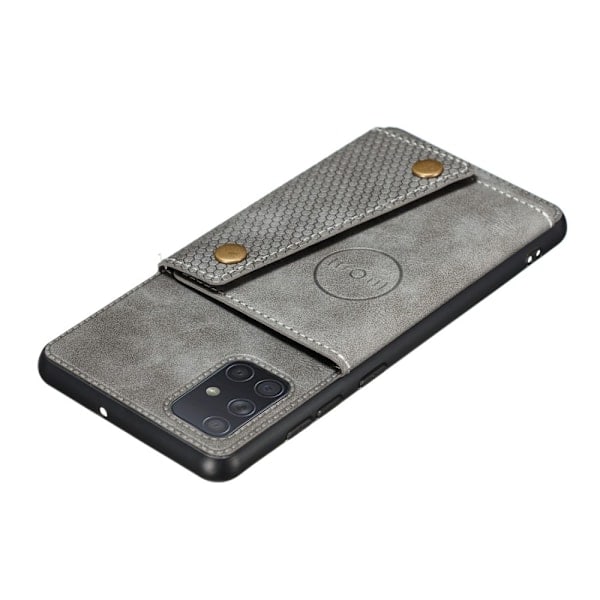 Samsung Galaxy A52 / A52s - Nahkakuori Korttitaskulla Ja Magneetilla - Harmaa Grey Harmaa