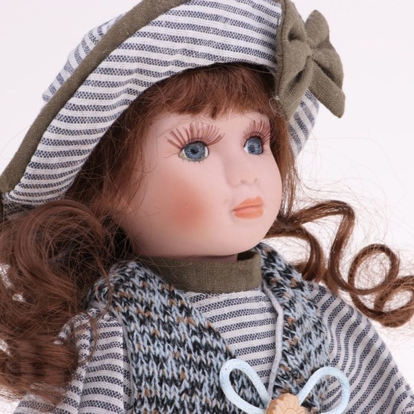 30 cm Vacker Porslinsdocka Figur med Grå Kläder