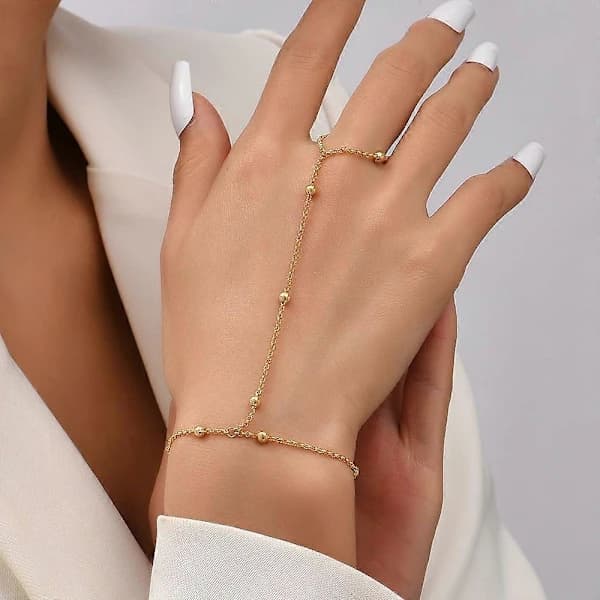 Ringarmbånd Håndkæde Armbånd (Guld) til Kvinder Håndperlede Fingerkæder Armbånd Ringarmbånd