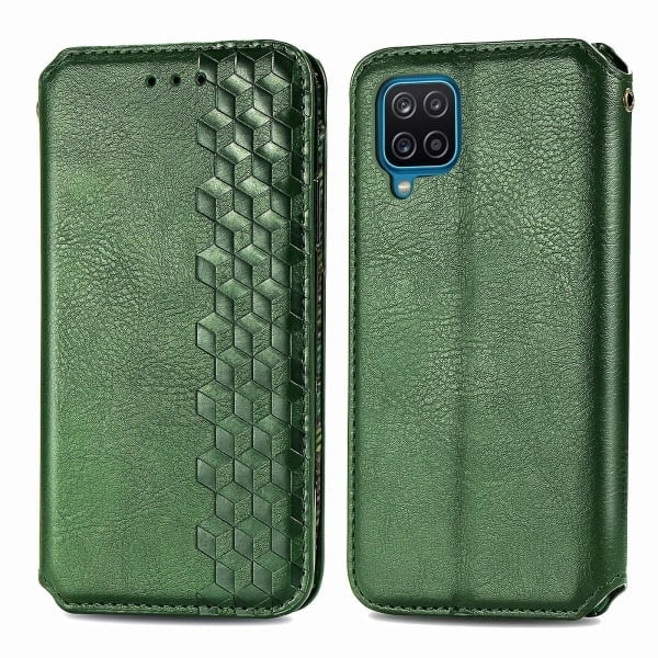 Kotelo Samsung Galaxy A12 Flip Cover Lompakko Käännettävä Lompakko Magneettinen Suojaava Puhelintasku Kotelo - Vihreä null none
