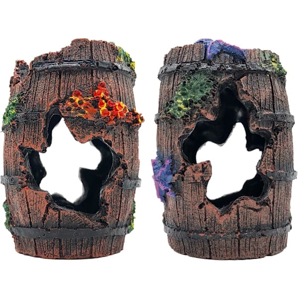 Star-Fish Ødelagt Tønne Dekor - Dekorasjoner for fiskeakvarium i harpiks, fiskehuleornament, 1 ødelagt tønne, 2 blå sjøstjerneornamenter