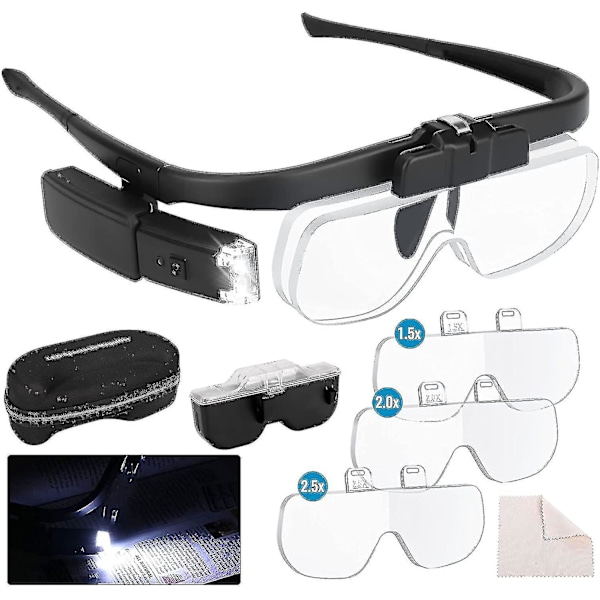 Head-wearing Magnifier Glasses With Light Usb Charging Led Lighting Glasses-type Reading Magnifier Glasses