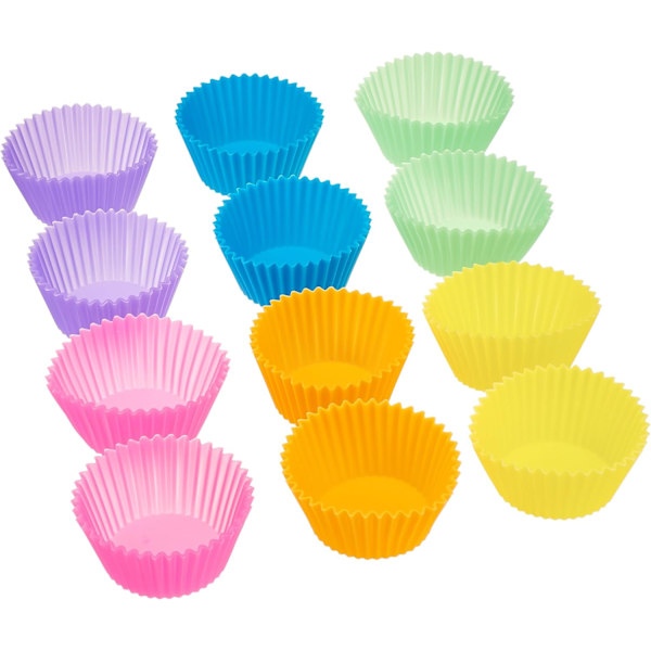 Round Reusable Silicone Baking Cups, 12-Pack (Oven Safe up to 220 Degrees Celsius), Multicolor