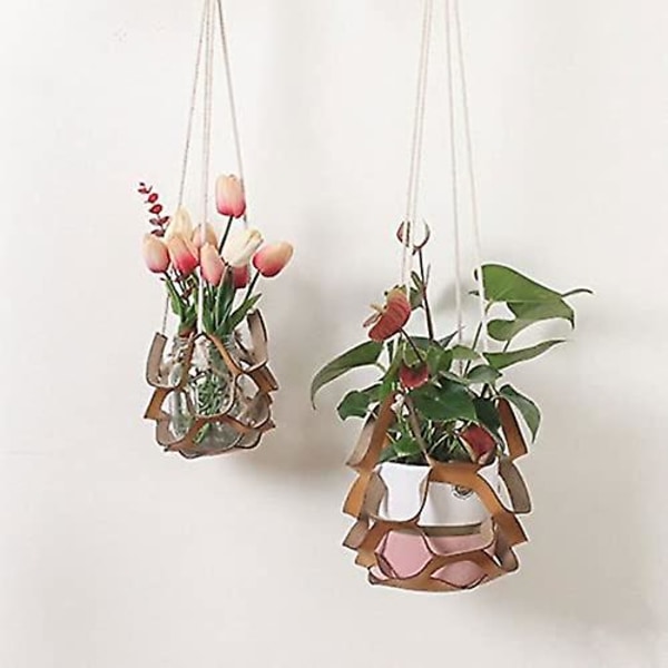 Nahkainen riippuva kukkaruukku - sisä- ja ulkokäyttöön - 31 cm / 15 cm - Punainen