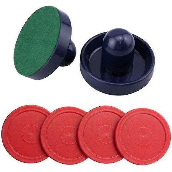 Air Hockey Pushers & Pucks Set, Large Size, (2 Navy Pushers + 2 Lints + 4 Red Pucks)