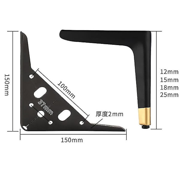 (12cm) Möbelben Set om 4 Svarta Triangulära Möbelben, Galva Poleringsprocess, för Skåp, Soffa, Kaffeebord, TV-skåp och Andra Möbler