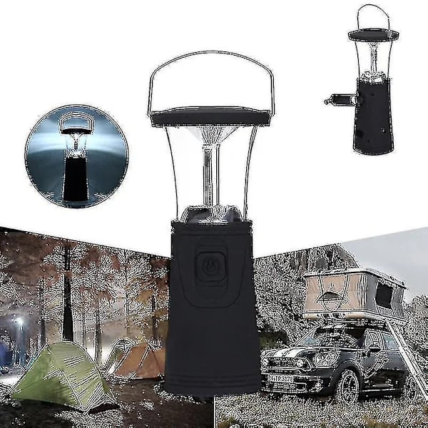 Håndsveivet solcellelampe multifunksjonell nødlampe LED utendørs campinglykt [CO]