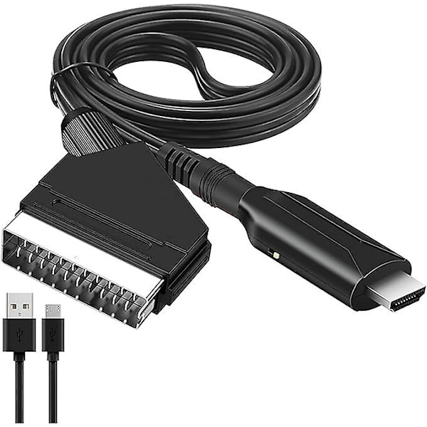 SCART til HDMI-adapter, SCART til HDMI-konverter med HDMI-kabel til 720P/1080P Full HD TV, lydvideo til Blu-ray DVD-afspiller STB VHS Xbox PS3