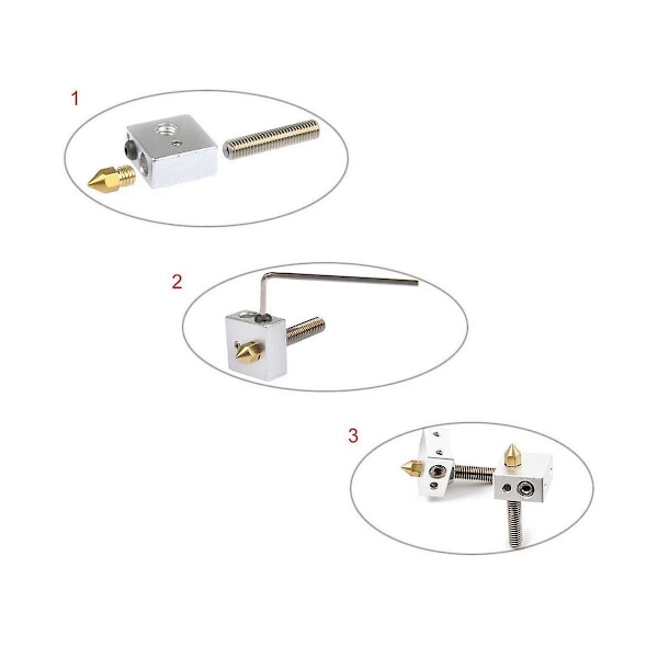 3D-tulostimen osa 0,4 mm:n suutin, tulostuspää + 1,75 mm:n putki + lämmityslohkot Hotend Mk8 3D-tulostimelle