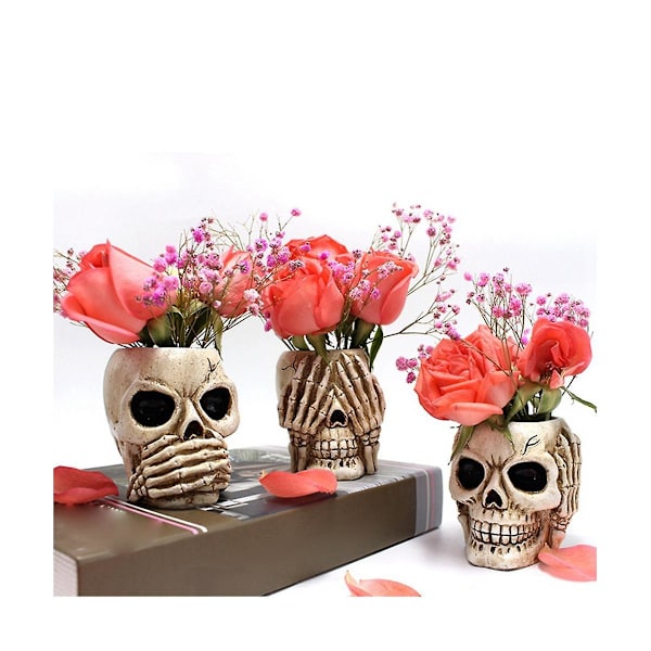 Dödskalle Blomkrukor Gotisk Skelett Planter Behållare Kontor Planter Succulent Växt Organisatör H