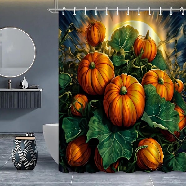 Efterårsbruseforhæng til badeværelse, efterårspumpe høst bondegård Thanksgiving Halloween stof bruseforhæng med krogsæt 120*180cm