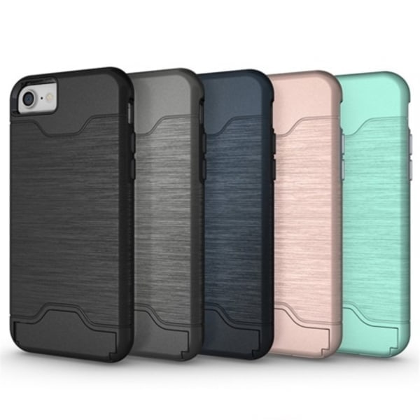 iPhone 7/8 Plus Kuori Korttitaskulla ja Tuella - Tumman Sininen