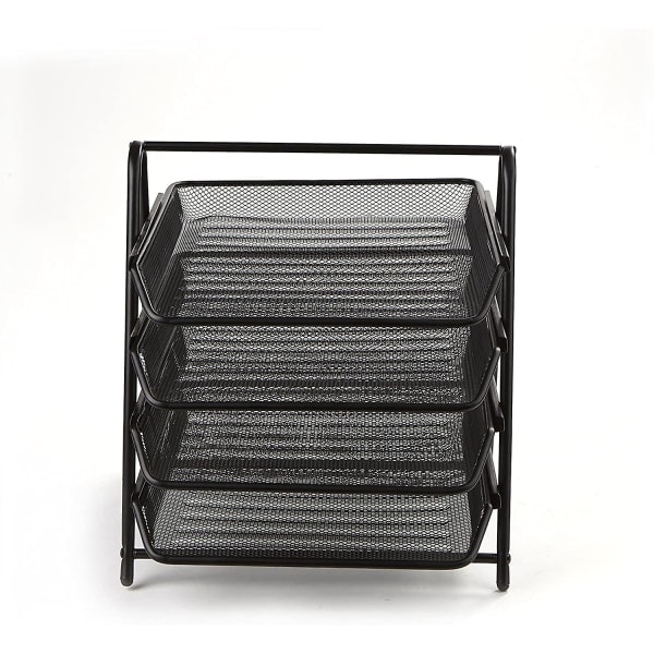 Skrivebordsorganisator med skyvbare rom for brev, dokumenter, post, filer, papir, 4-lags svart 4 Tier Black