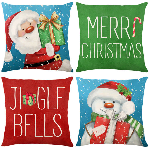 Jultomten Snögubbe Kuddfodral, Merry Bright Let It Snow Kuddfodral, 45 x 45 cm, 4-pack