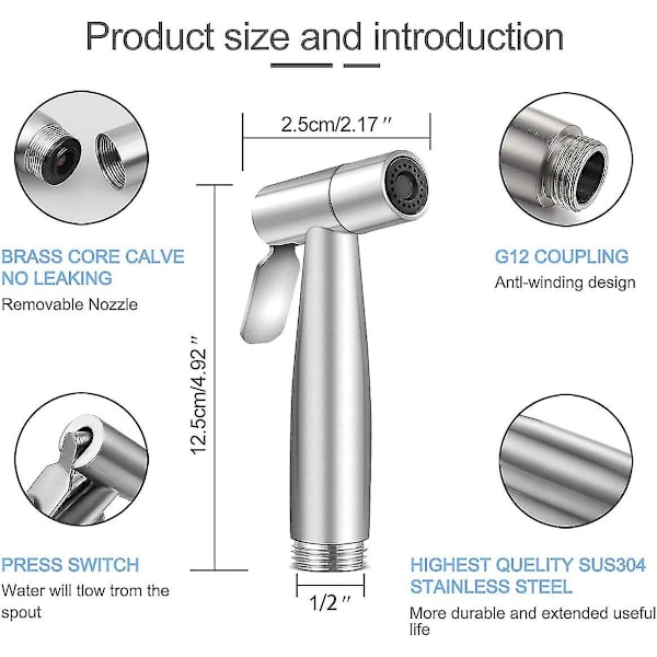 Handhållen toalettbidéspruta, rostfritt stål bidékransspray - för badrumshygien toalett tygblöjrengöring