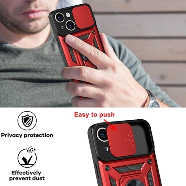 iPhone 14 Kuori Armor Hybrid Ring CamShield Punainen