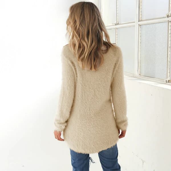 Dame langærmet plys trøje Jumper Pullover Sweatshirt Top kaffe L[CO]