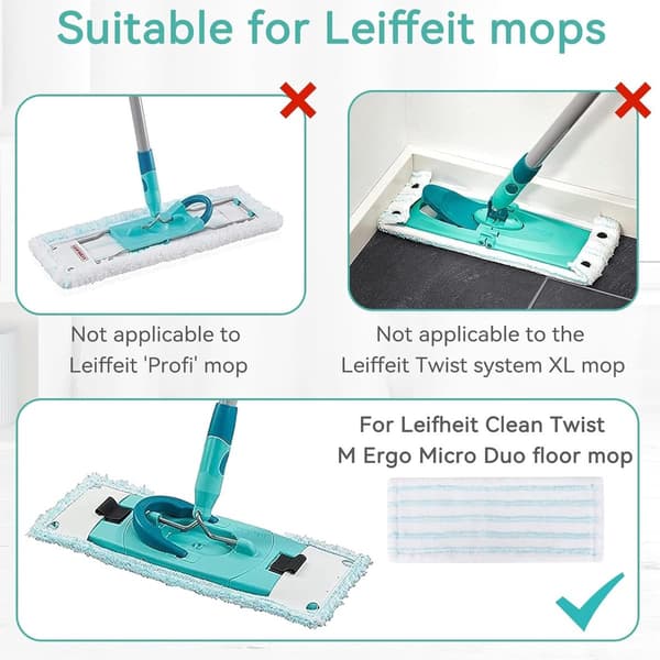 3 mikrofiber mopputskiftningsputer, for Leifheit Clean Twist M Ergo Micro Duo & Philips OneUp 3000/5000, glatte gulv, 38 x 15 cm