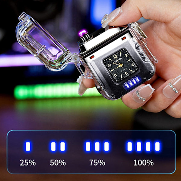 Elektrisk Lighter Dobbelt Plasma Lighter USB Type C Genopladelig Elektronisk Vindtæt Flammefri Butanfri Elektrisk Lys Lighter, Sølv