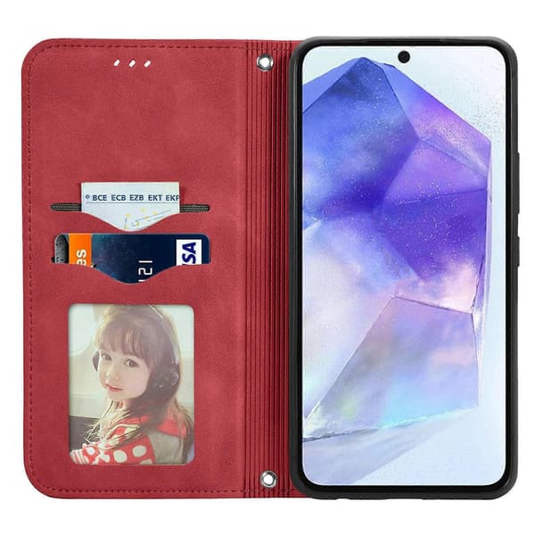 Retro Magnetic Leather Case with Skin Feel Red