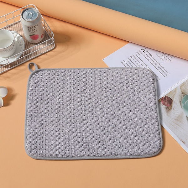 Køkkenbordsopvaskemåtte 2-pak, absorberende opvaskemåtte, vaskbar mikrofiber opvaskemåtte (grå)