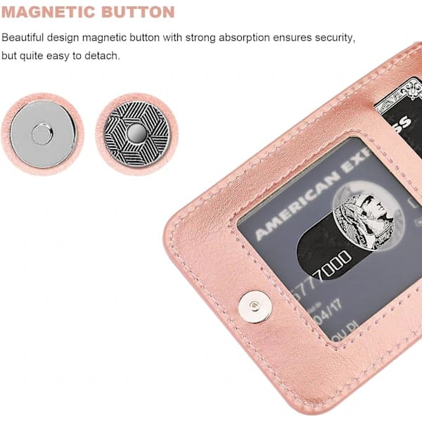 iPhone 13 Plånboksfodral med Kortfack, Premium Läder Magnetisk Stängning Ställ Robust Skydd för iPhone 13 (Roséguld)[co]