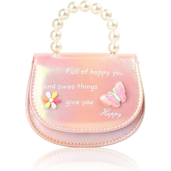 Baby Toddler Mini Bag Candy Color Butterfly Toy Purses Pearl Handle, Rosa