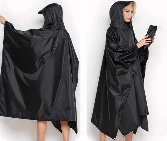 Vandtæt regnponcho, letvægts 210T polyester med PU-belægning, hurtigtørrende, unisex til cykling og vandreture, sort, one size