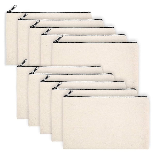 10-pack tomma DIY-hantverksväskor i canvas, tomma sminkväskor i canvas - canvaspennfodral i bulk, canvas kosmetikaväska multi