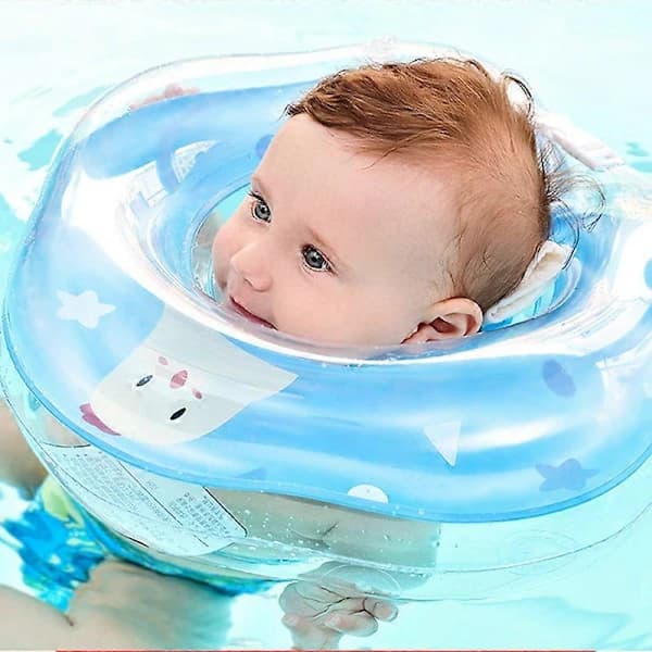 Oppblåsbar Baby Pool Flytende Badering med Sikkert Sete Badeleker Strand for Barn Småbarn Svømmetrening Blå Medium