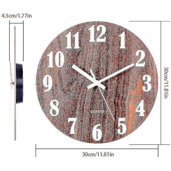 Lysende veggklokke, moderne dekorativ stille veggklokke, stor urskive med 30 cm (hy)