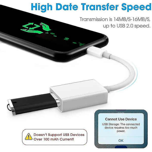 Usb-kameraadapter, Usb Otg-kabel, hane till Usb-hona-adapter, ingen app behövs