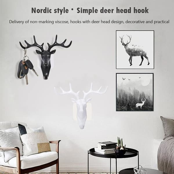 Deer Head Wall Hooks, Decorative Coat Hook, Hat Hanger, Plastic Animal Head Hanger Home Office, Wall Hook Deer Head Hook-White Deer Head Hook-White