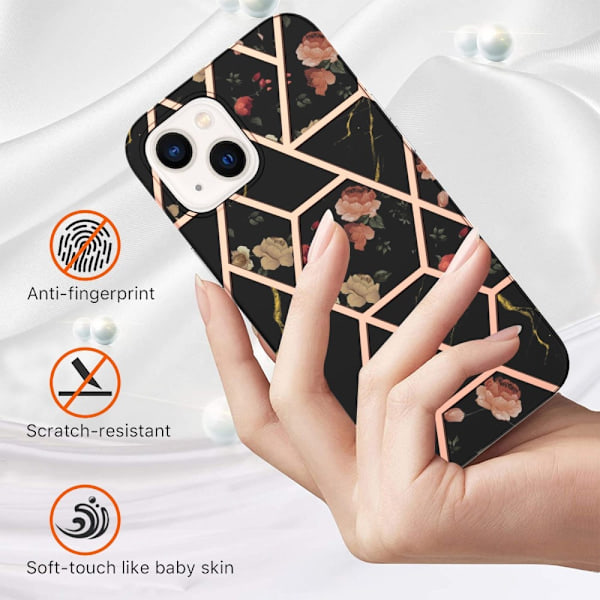 iPhone 15 Cover Marmor Sort Blomst