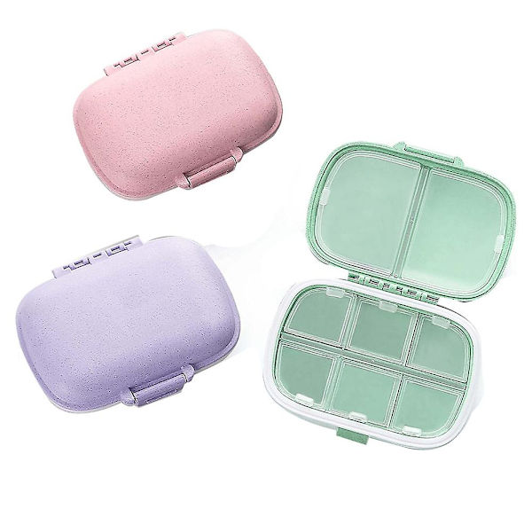 3-pack 8 fack resebeständig liten pillerask för ficka handväska daglig pillerask bärbar