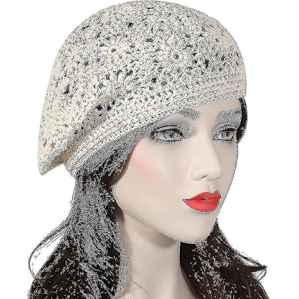 Kvinners bomull sommer heklehatt lett retro håndlaget beret