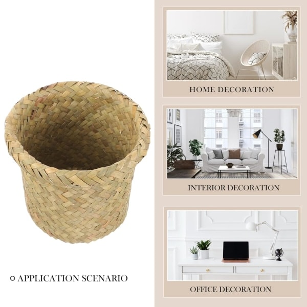 2 stk. Naturlige Havtangsvævede Kurve Pastorale Rattan Vas Bambusvævning Rum Blomsterarrangør Tørrede Blomster Vas Dekoration