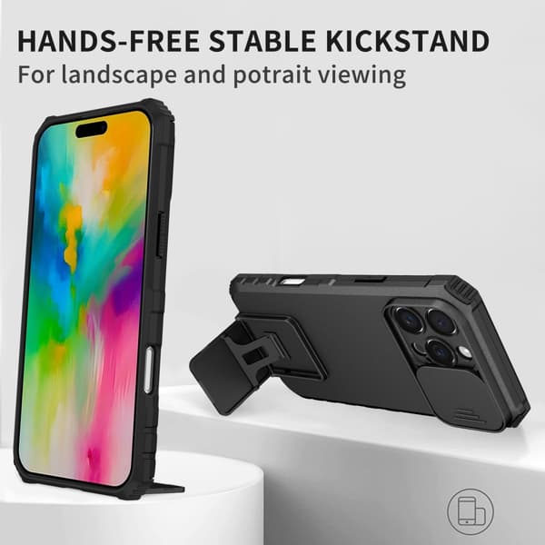 Kickstand Cover iPhone 16 Pro Kamerabeskyttelse Sort