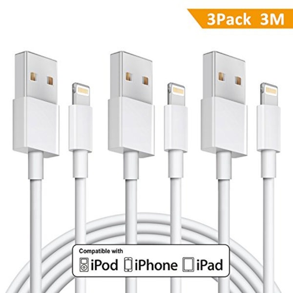 (3-pak) 3 meter Lightning iPhone opladerkabel (ekstra lang) 3M (3-PACK)