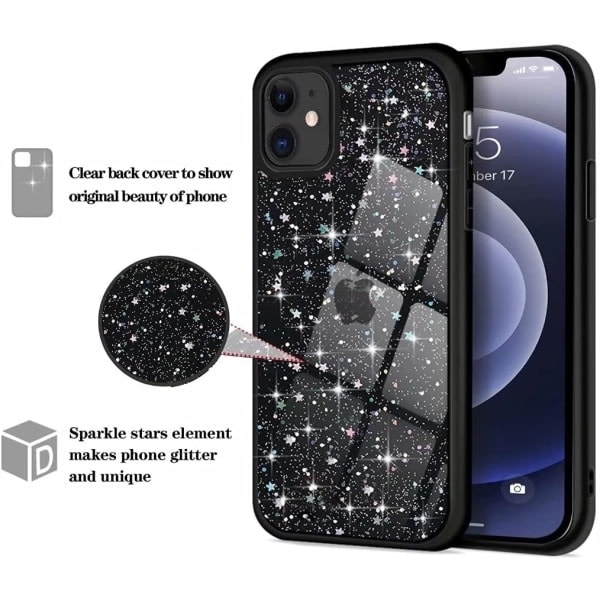 Heyone iPhone 11 Pro Max Cover Glitter Klart Sødt Cover til Piger Transparent Bling Pailletter Cover Ultra Slim Cover