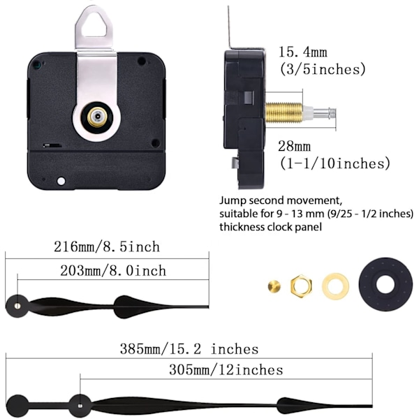 Højmoment Quartz Urværk Urværk Udskiftningsmekanisme med Lange Spade Visere til DIY Ur (Sort)