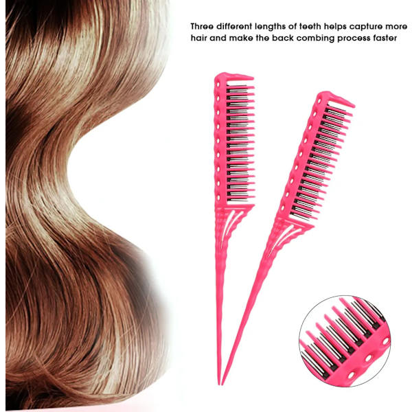 3-row teasing comb, detangling brush, rat tail comb, adds volume, backcombing, hairdressing combs
