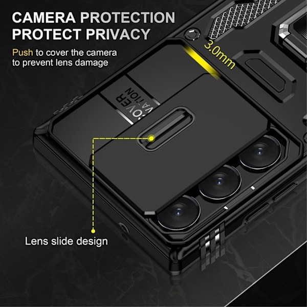 Samsung Galaxy S23 Ultra Kuori Hybrid Ring Armor Musta