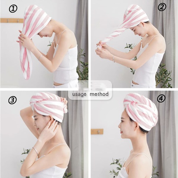 2 stk. Mikrofiber Håndklæde til Hår Tørring Efter Bad - Hurtigtørrende Hår Turban Håndklæde