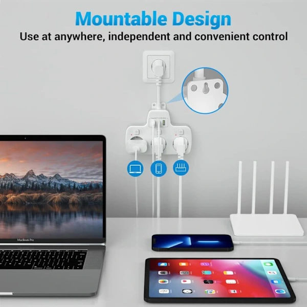 Multiple Outlets with Individual Switch, Power Strip with USB-C 3 Outlets and 3 USB Chargers, Wall Socket with Multiple USB Outlets, Short Cable[co]