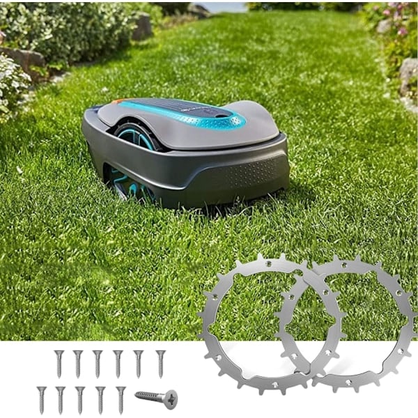 2x Rustfrie hjul for Gardena Sileno City, gradfjernet og polert, hjulstørrelse 212 mm med 12 stålsuver, forbedret trekkraft for gressklipper