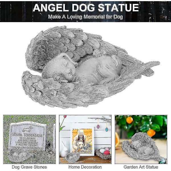 Minnestein for kjæledyr - Resin engelstatue for gravmarkør, minnegavekjæledyr, sovende hundeminnesmerke for kjære kjæledyr i grått