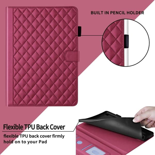 Samsung Galaxy Tab S10 FE+ Leather Case with Rhombus Pattern Röd